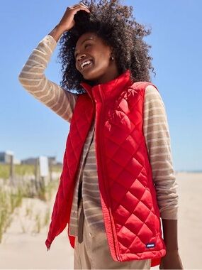 Lands End Women's Red Diamond Quilted Vest Medium Pockets Outerwear Casual